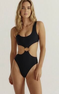 Montce Swimsuit Large Black Rib Ky One Piece Cutout Beach Resort Sexy Cruise